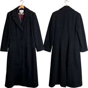 Vintage Charles Klein 100% Wool Long Overcoat Women's 12 Black Minimalist Retro